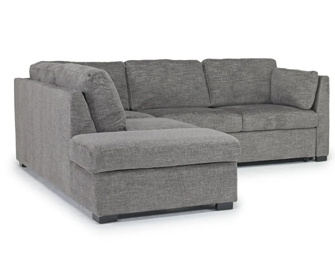 Vivian Full Pullout Sofa Sleeper Tux Chaise In Gray, Left Facing