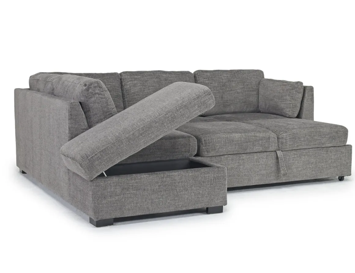 Vivian Full Pullout Sofa Sleeper Tux Chaise In Gray, Left Facing