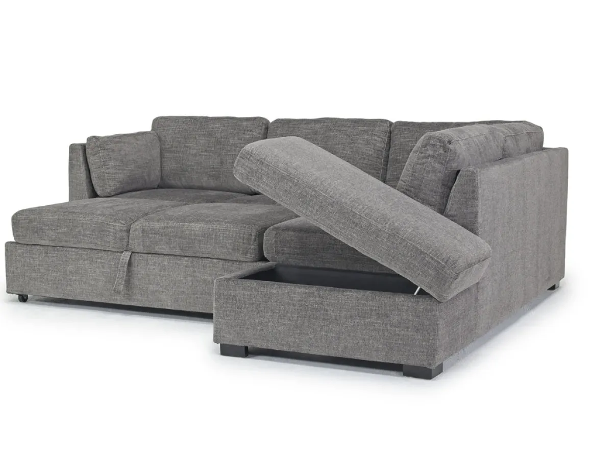 Vivian Full Pullout Sofa Sleeper Tux Chaise In Gray, Left Facing