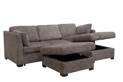 Vivian Full Pullout Sofa Chaise In Gray Fabric, Left Facing
