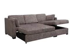 Vivian Full Pullout Sofa Chaise In Gray Fabric, Left Facing
