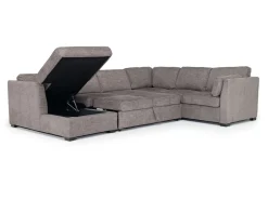 Vivian Full Pullout Tux Chaise Sectional W/ Storage In Gray, Left Facing