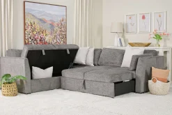 Vivian Full Tux Sleeper Sectional In Gray Fabric, Left Facing