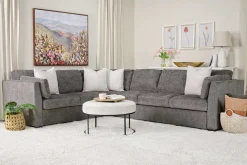 Vivian Full Tux Sleeper Sectional In Gray Fabric, Left Facing