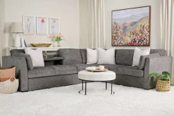 Vivian Full Tux Sleeper Sectional In Gray Fabric, Left Facing