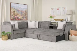 Vivian Full Tux Sleeper Sectional In Gray Fabric, Left Facing