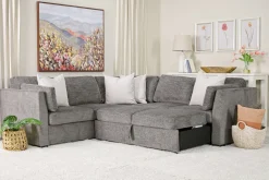 Vivian Full Tux Sleeper Sectional In Gray Fabric, Left Facing