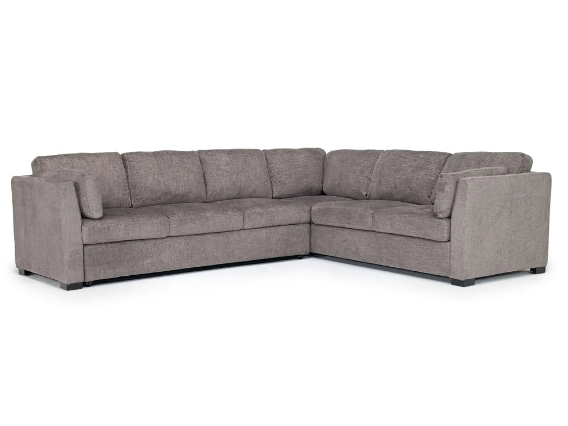 Vivian Queen Tux Sleeper Sectional W/ Drop Down Table In Handwoven Pewter, Right Facing
