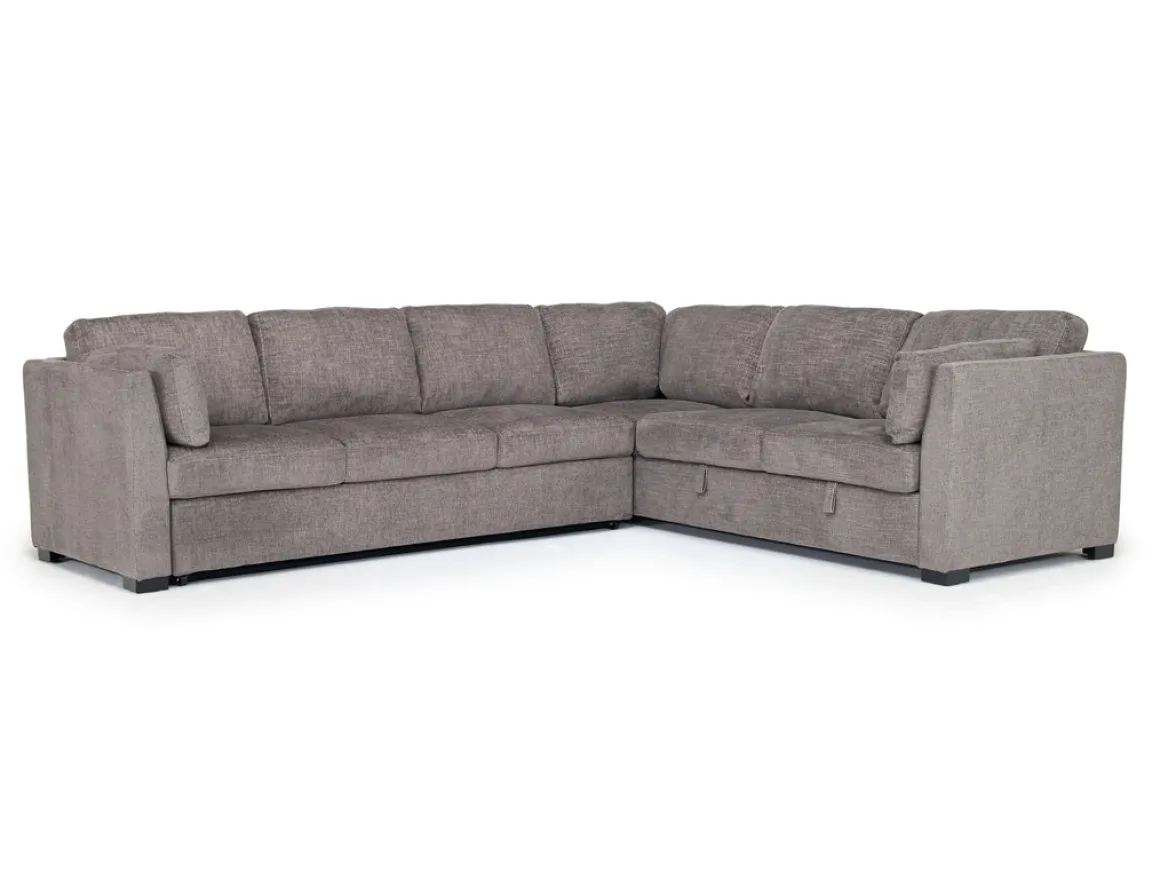 Vivian Queen Tux Sleeper Sectional W/ Drop Down Table In Handwoven Pewter, Right Facing
