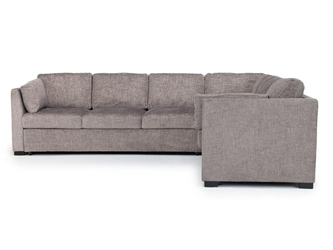 Vivian Queen Tux Sleeper Sectional W/ Drop Down Table In Handwoven Pewter, Right Facing