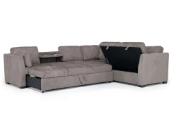 Vivian Queen Tux Sleeper Sectional W/ Drop Down Table In Handwoven Pewter, Right Facing