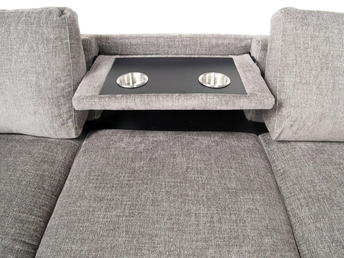 Vivian Queen Tux Sleeper Sectional W/ Drop Down Table In Handwoven Pewter, Right Facing