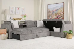 Vivian Queen Tux Sleeper Sectional W/ Drop Down Table In Handwoven Pewter, Right Facing