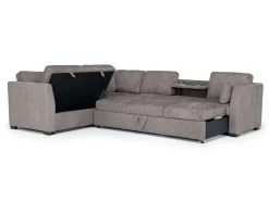 Vivian Queen Tux Sleeper Sectional W/ Drop Down Table In Handwoven Pewter, Right Facing