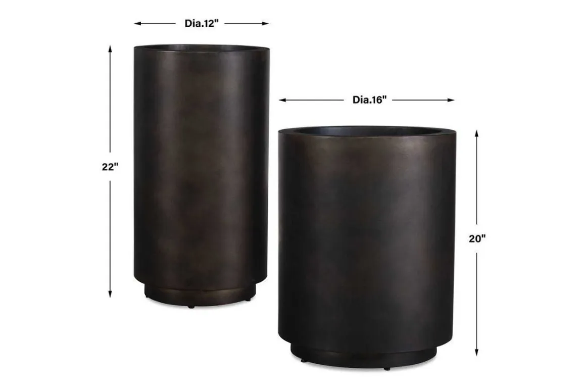 Volcan Planter Vase In Bronze, Set Of 2