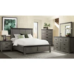 Wade Panel Bed, Dresser, Mirror & Nightstand In Gray, Queen