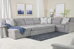 Wanda Queen Pullout Tux Sofa Chaise Sectional In Gray, Left Facing