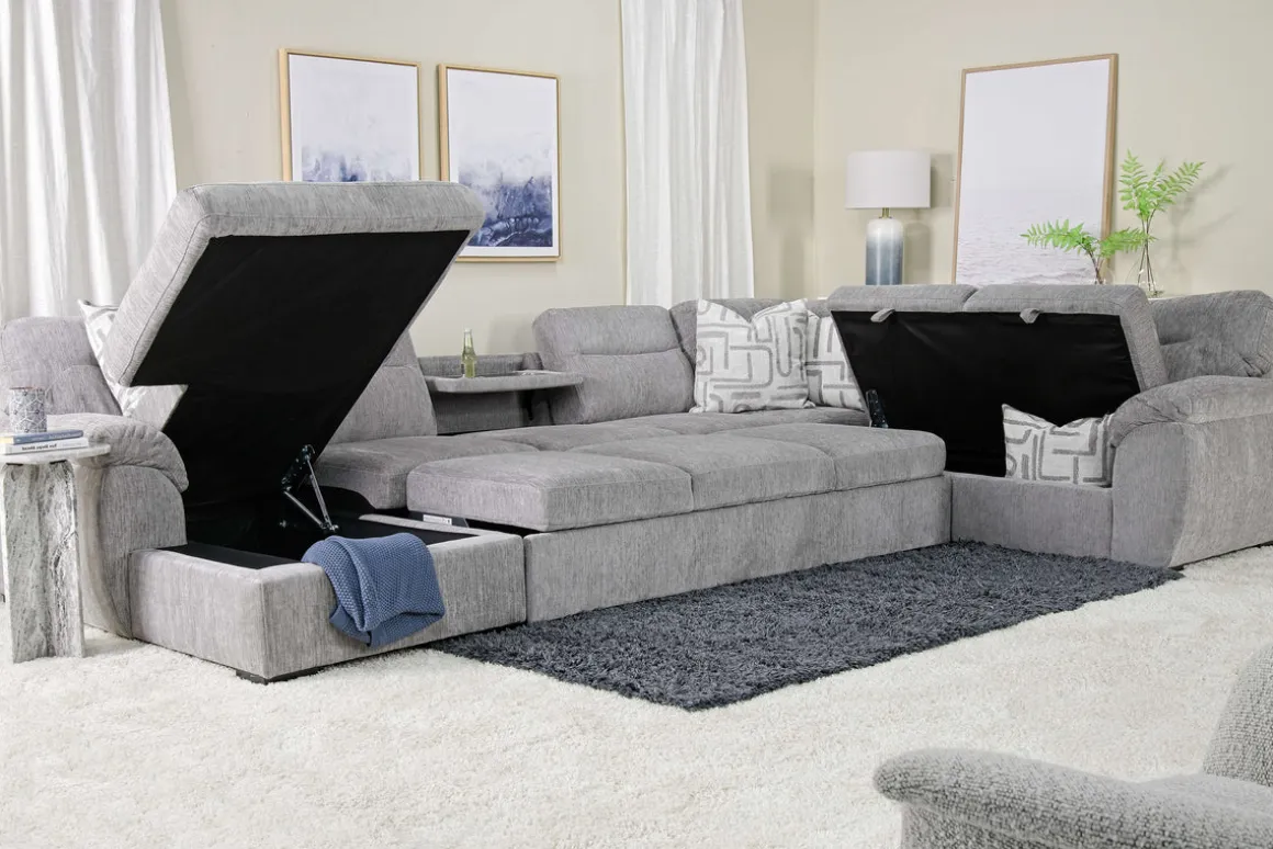 Wanda Xl Storage Chaise Sleeper Sectional In Gray, Left Facing