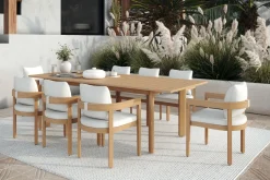 Wesley Outdoor Dining Table & 8 Chairs In White/Natural