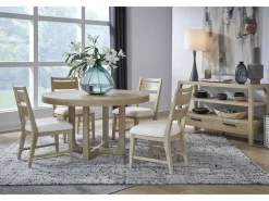 White Oak Round Dining Table & 4 Chairs In Butternut