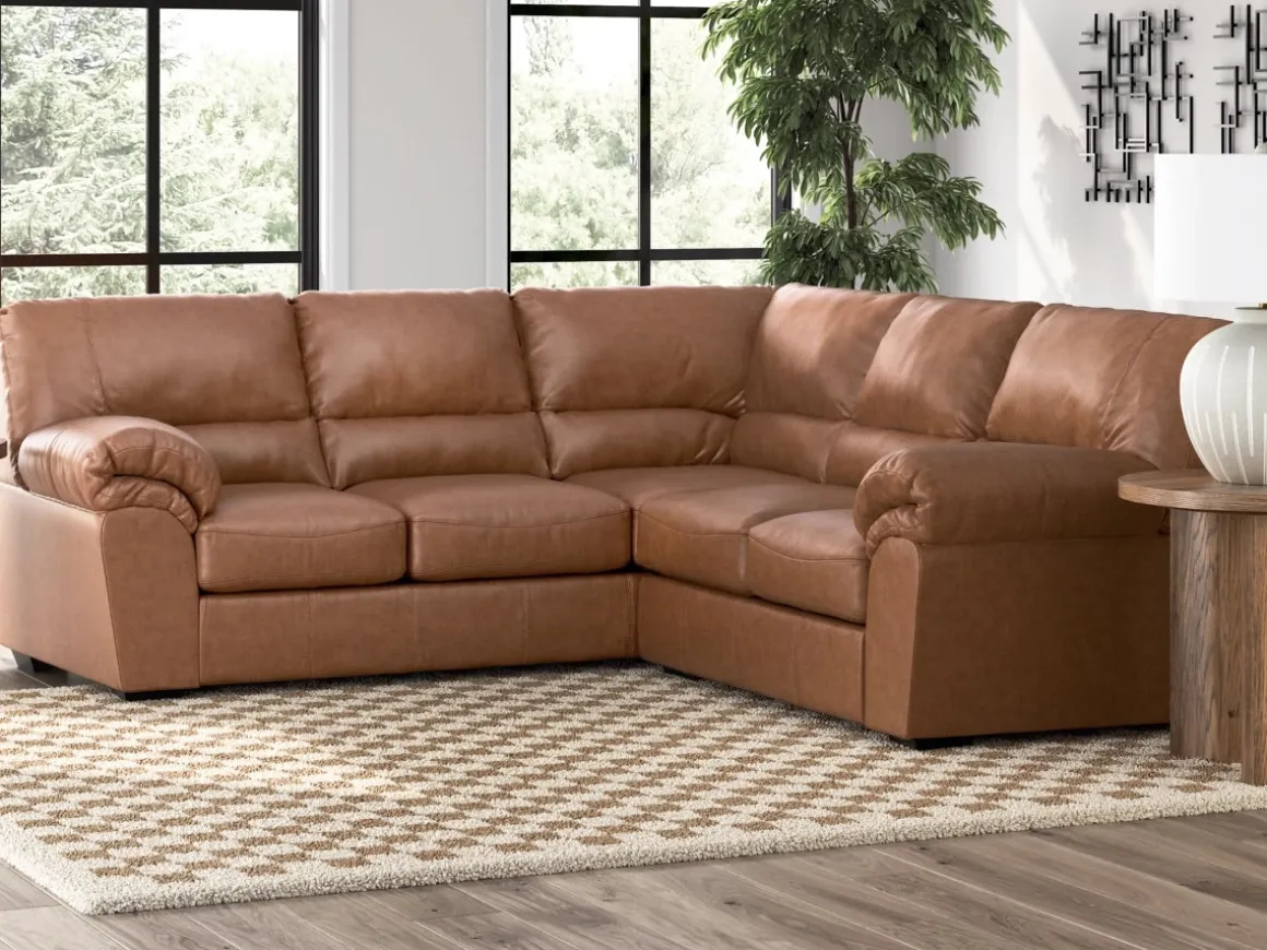 Whitlock Tux Loveseat Sectional In Caramel, Left Facing