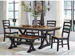 Wildenauer Extendable Dining Table, 4 Chairs & Bench In Brown/Black