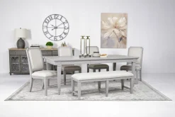 Willowbrook Dining Table, 4 Chairs & Bench In Pebble, Slat