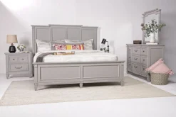 Willowbrook Panel Bed, Dresser, Mirror & Nightstand In Pebble, Queen