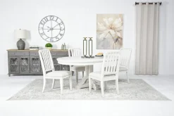 Willowbrook Round Dining Table & 4 Chairs In Pebble, Slat