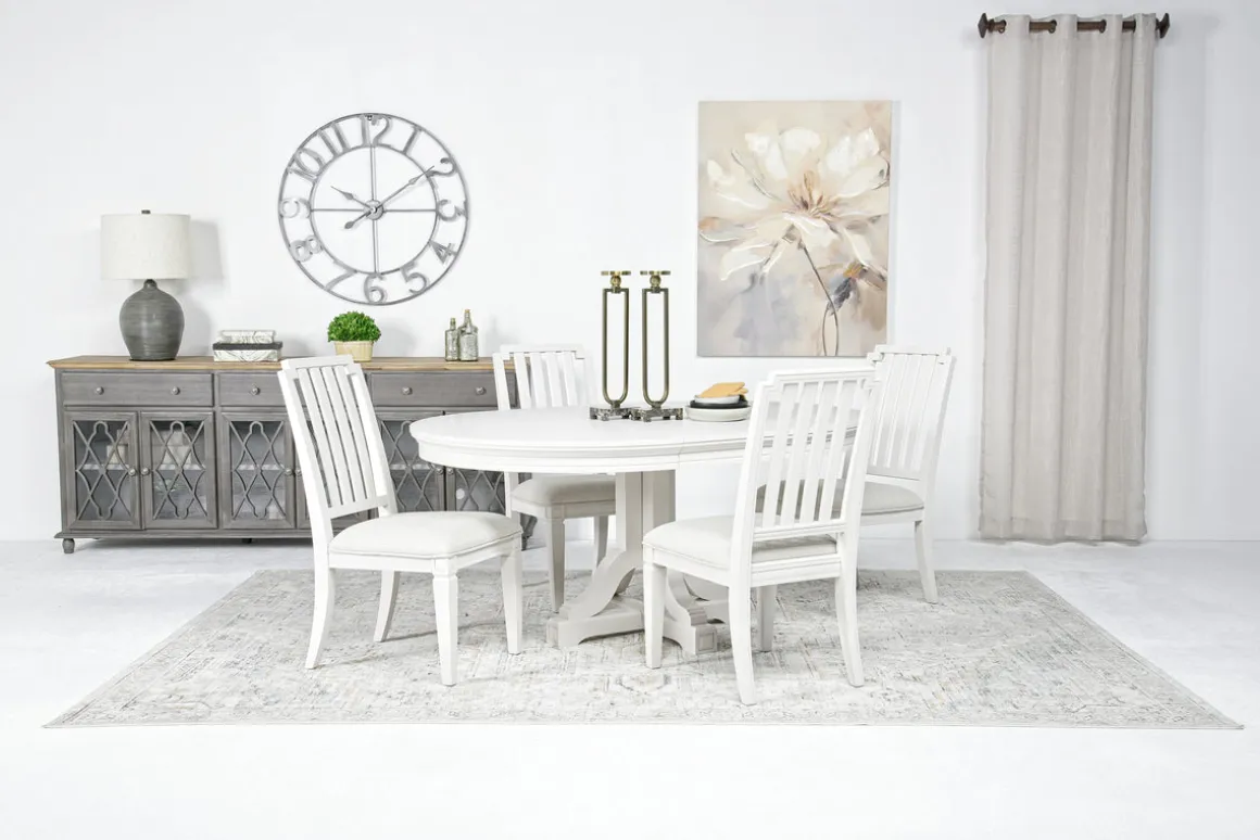 Willowbrook Round Dining Table & 4 Chairs In Pebble, Slat