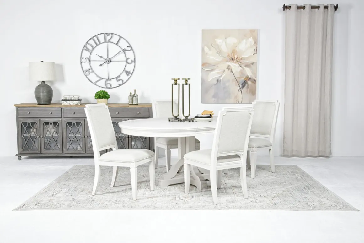 Willowbrook Round Dining Table & 4 Chairs In Pebble, Slat