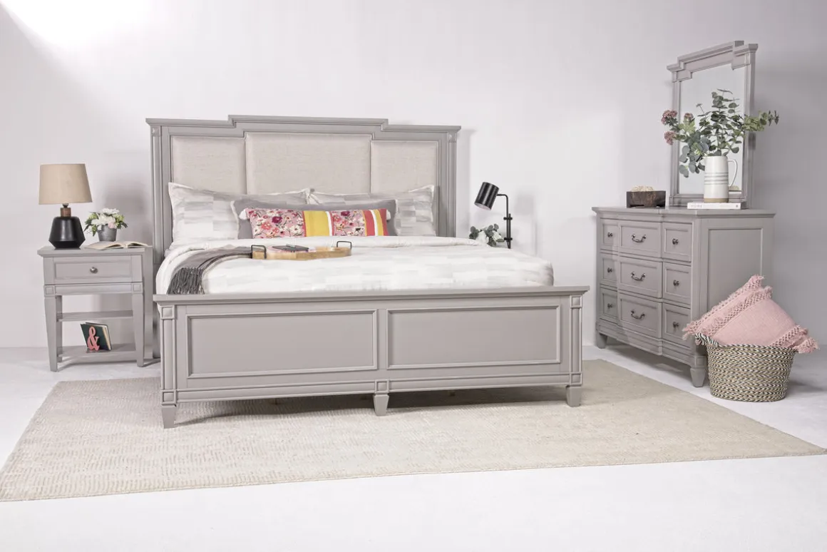 Willowbrook Upholstered Panel Bed In Pebble, Queen