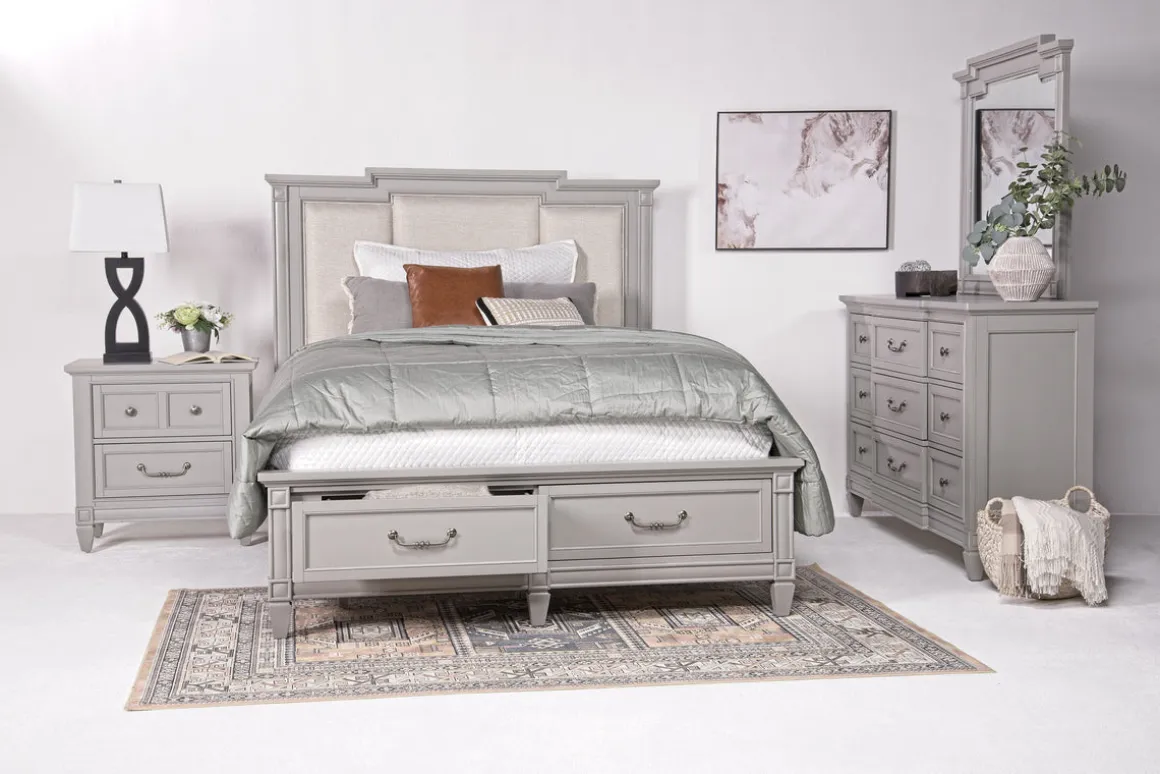 Willowbrook Upholstered Panel Bed In Pebble, Queen