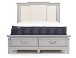 Willowbrook Upholstered Panel Bed, Dresser, Mirror & Nightstand In Pebble, Queen