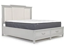 Willowbrook Upholstered Panel Bed, Dresser, Mirror & Nightstand In Pebble, Queen