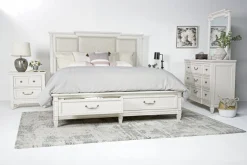 Willowbrook Upholstered Panel Bed, Dresser, Mirror & Nightstand In Pebble, Queen