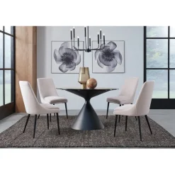 Winston Round Dining Table & 4 Chairs In Black/Ash Gray