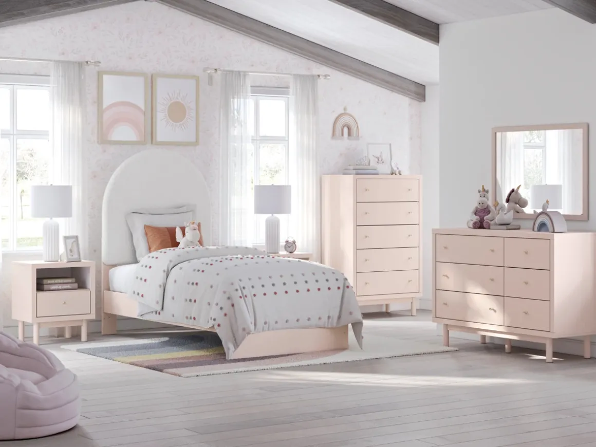 Wistenpine Panel Bed, Dresser, Mirror & Nightstand In Blush, Twin