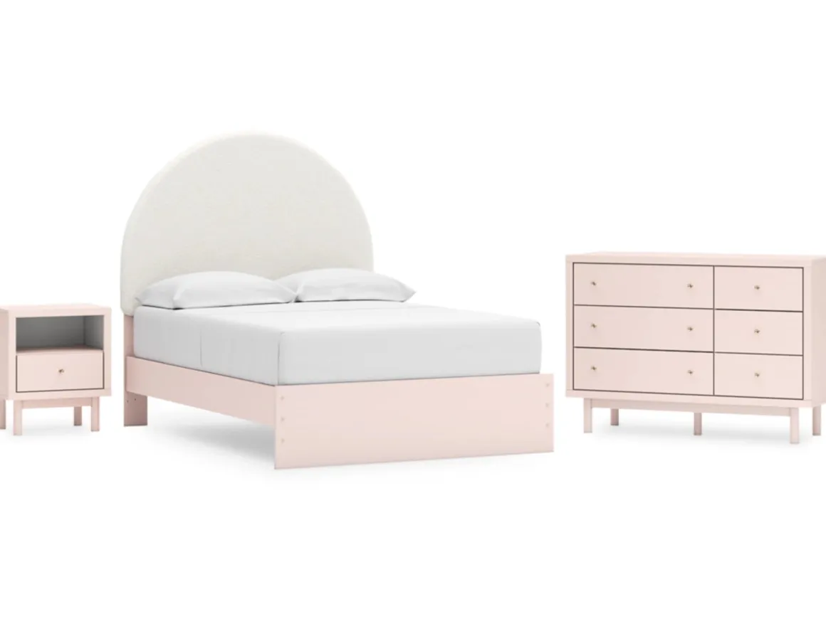 Wistenpine Panel Bed, Dresser, Mirror & Nightstand In Blush, Twin