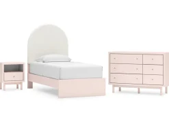 Wistenpine Panel Bed, Dresser, Mirror & Nightstand In Blush, Twin