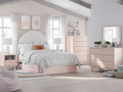 Wistenpine Panel Bed W/ Storage, Dresser, Mirror & Nightstand In Blush, Twin