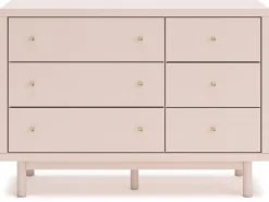 Wistenpine Panel Bed W/ Storage, Dresser, Mirror & Nightstand In Blush, Twin