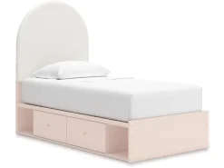 Wistenpine Panel Bed W/ Storage, Dresser, Mirror & Nightstand In Blush, Twin