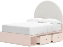 Wistenpine Panel Bed W/ Storage, Dresser, Mirror & Nightstand In Blush, Twin