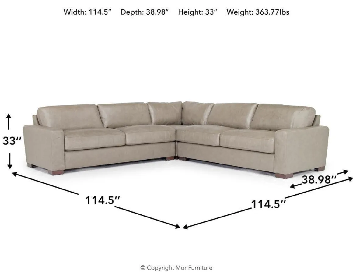 York 3 Piece Sectional In Chestnut Leather