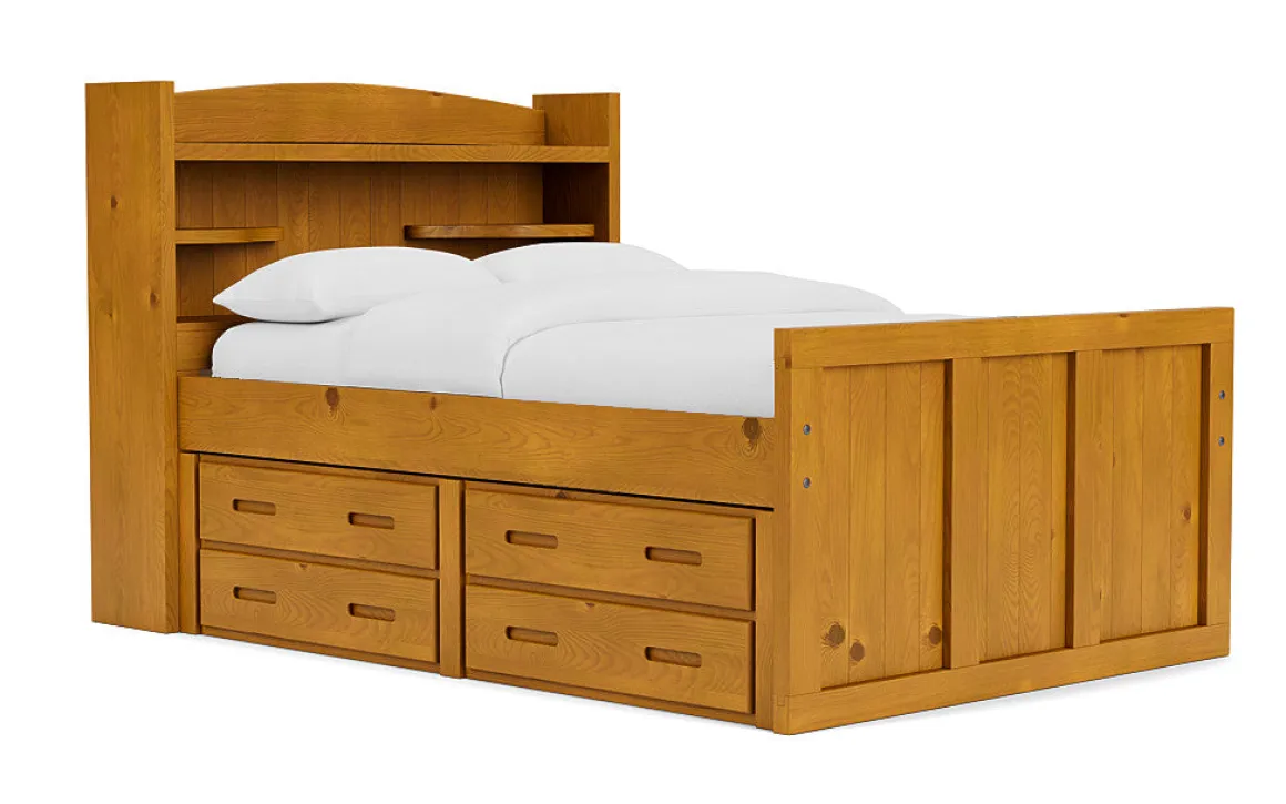Young Pioneer Bookcase Bed W/ 4 Drawer Storage In Cinnamon, Twin