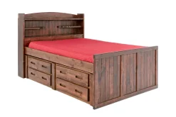 Young Pioneer Bookcase Bed W/ 4 Drawer Storage In Cinnamon, Twin