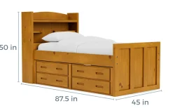 Young Pioneer Bookcase Bed W/ 4 Drawer Storage In Cinnamon, Twin