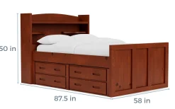 Young Pioneer Bookcase Bed W/ 4 Drawer Storage In Cinnamon, Twin