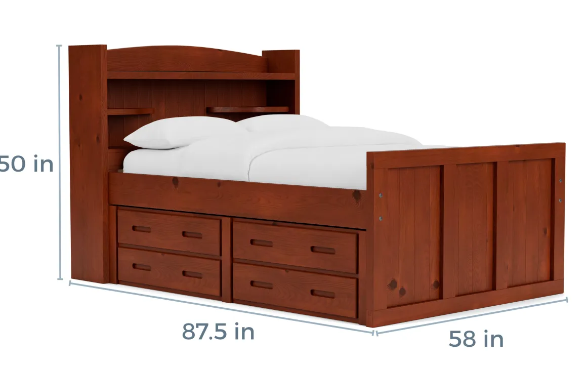 Young Pioneer Bookcase Bed W/ 4 Drawer Storage In Cinnamon, Twin